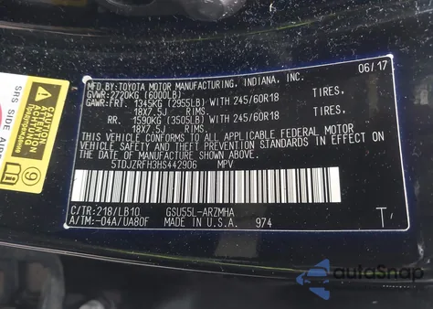 2017 Toyota Highlander Xle из США, поврежденный, VIN 5TDJZRFH3HS442906